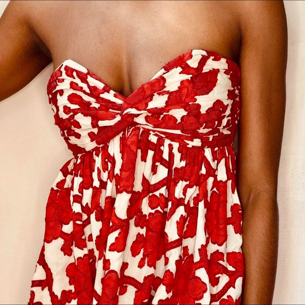 Red and Cream Strapless Milly Dress